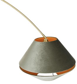 Lampada ad arco in ottone con paralume doppio in velluto bianco e verde - XXL