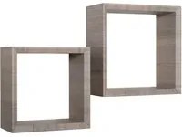 Set 2 Mensole Cubo da Parete Quadrato in Fibra di Legno Ginevra Rovere Moka