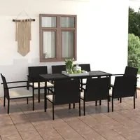 Set da Pranzo da Giardino 9 pz in Polyrattan Nero 3065710