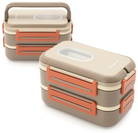 Porta pranzo con 2 scomparti e posate Clicks marrone arancio