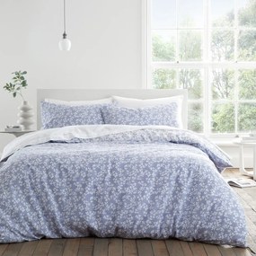 Set copripiumino e federa blu in percalle di cotone per letto matrimoniale/per letto esteso 3 pezzi 230x220 cm Shadow Leaves – Bianca