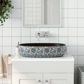 Lavabo Da Appoggio Nero E Blu Ovale 59x40x14 Cm Ceramica /