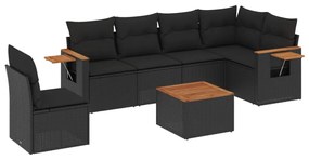 Set divani da giardino con cuscini 7pz nero polyrattan