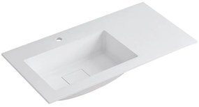 Lavabo integrale rettangolare vasca a sinistra L 90.5 x H 15 x P 46 cm in resina bianco opaco