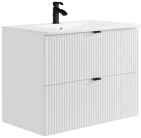 Mobile per bagno sospeso con scanalature e lavabo da incasso L80 cm Bianco - ZEVINI