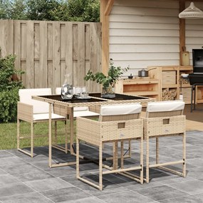 Set da pranzo da giardino 5 pz con cuscini beige in polyrattan