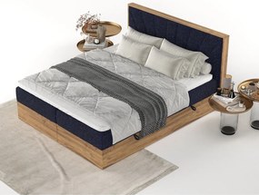 Letto boxspring con contenitore in blu scuro-naturale 180x200 cm Asahi - Maison de Rêve
