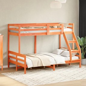 Letto A Castello 80x200/120x200 Cm Marrone Cera Massello Pino /