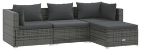 Set divani da giardino 4 pz con cuscini in polyrattan grigio