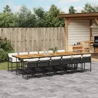 Set da Pranzo da Giardino 13pz con Cuscini Nero in Polyrattan 3211491