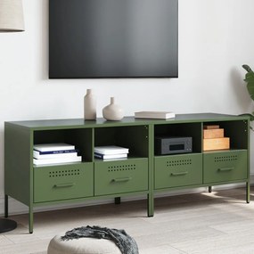 Mobili tv 2 pz verde oliva 68x39x50,5cm acciaio laminato freddo