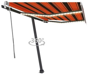 Tenda Da Sole Manuale Con Led 300x250cm Arancione E Marrone /