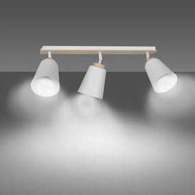 Plafoniera Spot Faretti Orientabili 3 Luci Xiwangmu Acciaio Bianco E Legno Naturale