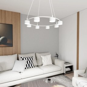 Lampadario Moderno 8 Luci Starlit In Acciaio Bianco Ad Anello E Cilindri