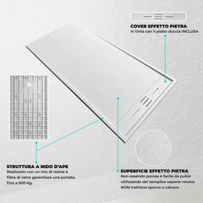 Piatto doccia 70x130 bianco pietra in resina riducibile con canalina Argo