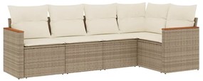 Set divano da giardino 5 pz con cuscini beige in polyrattan