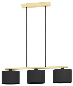 Lampadario A Sospensione Contemporaneo Castralvo Metallo Nero Legno 3 Luci E27
