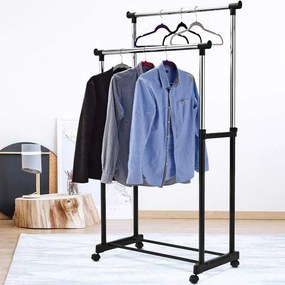 Stand Appendiabiti Doppio con Ruote Stender Regolabile in Altezza 80x40x160cm...