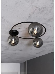 Plafoniera Minimal 3 Luci Perseo In Acciaio Nero E Sfere In Vetro Fumè