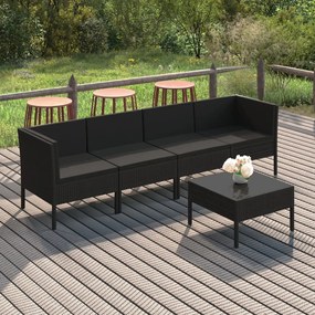 Set divani da giardino 5 pz con cuscini in polyrattan nero