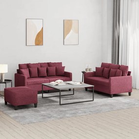 Set Di Divani 3 Pz Con Cuscini Rosso Vino İn Tessuto /
