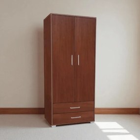 Armadio in legno con 2 ante 2 cassetti e appendiabiti interno Noce