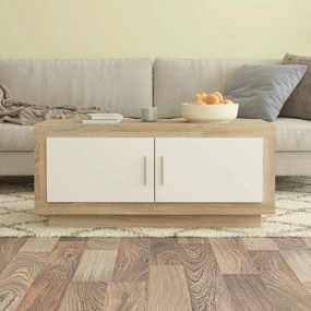 Tavolino bianco e rovere sonoma 102x50x45cm in legno compensato