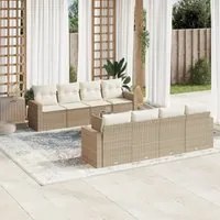 Set Divano da Giardino 9 pz con Cuscini Beige in Polyrattan 3218738