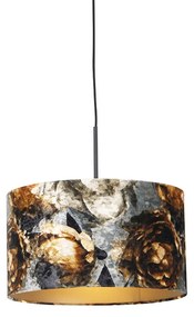 Lampada a sospensione moderna nera con paralume floreale 35 cm - Combi