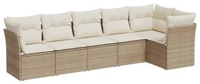 Set Divano da Giardino 6 pz con Cuscini Beige in Polyrattan