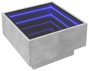 Tavolino salotto con led grigio cemento 50x50x30 cm multistrato