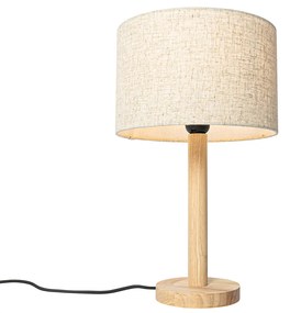 Lampada da tavolo rurale in legno con paralume in lino beige 25 cm - Mels
