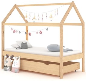 Giroletto Per Bambini Con Cassetto Legno Massello Pino 80x160cm /