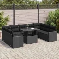 Set Divani da Giardino 10pz con Cuscini in Polyrattan Nero 3326376