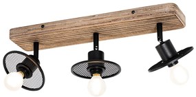 Faretto da soffitto industriale nero con legno 3 luci - Jasmine