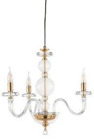 Lampada a sospensione BACH 50 cm senza paralume in vetro trasparente 3 LUCI ORO