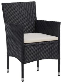 Set da pranzo da giardino 3 pz polyrattan e legno massello nero