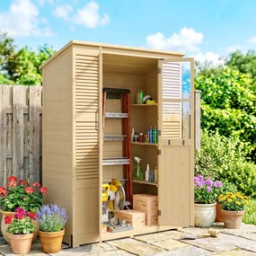 Armadio da Giardino Walk-in 147x68x198 cm con Pavimento e 4 Finestre in Legno di Abete...