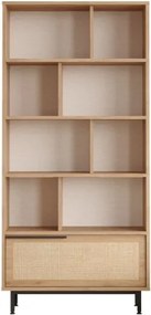 Libreria Moderna Con Vani A Giorno Ed Anta Frontale 84x30x175 Ocean Legno E Rafia