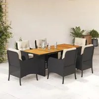 Set da Pranzo da Giardino 7 pz Nero con Cuscini in Polyrattan 3211894