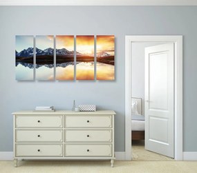 Quadri 5 pezzi – Tramonto abbagliante sul lago di montagna