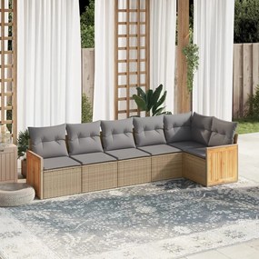 Set Divano da Giardino 6 pz con Cuscini Beige in Polyrattan