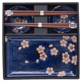 Set da 6 pezzi di piatti da sushi in ceramica blu Sakura - MIJ