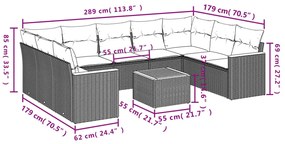 Set Divano da Giardino 10 pz con Cuscini Grigio in Polyrattan