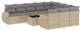 Set divani da giardino 11 pz con cuscini beige in polyrattan