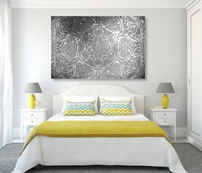 Stampa su tela – Mandala indiana con sfondo galattico in bianco e nero