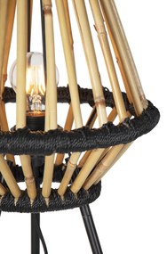 Lampada da terra a treppiede orientale in bambù con nero - Evalin