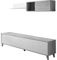 Parete attrezzata Dmutt, Set da soggiorno moderno, Mobile salotto multiuso, 200x29h80 cm, Bianco e Cemento