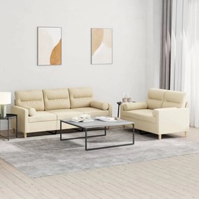 Set Divani 2 Pz Con Cuscini Crema İn Tessuto /