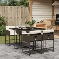 Set da Pranzo da Giardino 5pz con Cuscini in Polyrattan Marrone 3278024